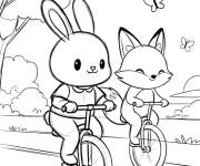 Coloriage Animaux kawaii sur monocycles au parc