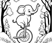 Coloriage El&eacute;phant heureux &agrave; monocycle