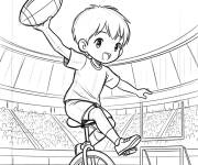 Coloriage Enfant au monocycle dans le stade de football
