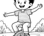 Coloriage Enfant heureux sur Monocycle