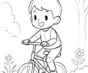 Coloriage Enfant kawaii sur un monocycle au parc