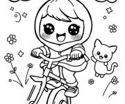 Coloriage Fille kawaii &agrave; monocycle