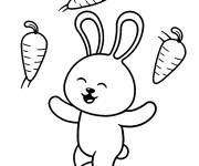 Coloriage et dessins gratuit Lapin &agrave; monocycle en jouant avec les carottes à imprimer