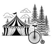 Coloriage monocycle devant la tente de cirque
