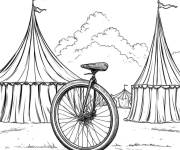 Coloriage monocycle en plein air devant la tente de cirque