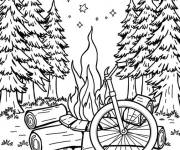 Coloriage Monocycle pr&egrave;s du feu de camp