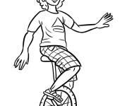 Coloriage et dessins gratuit Sc&egrave;ne de garcon &agrave; monocycle dessin&eacute; &agrave; la main à imprimer