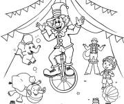Coloriage Sc&egrave;ne de performance &agrave; monocycle au cirque