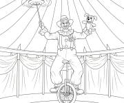 Coloriage Sc&egrave;ne r&eacute;aliste de clown et son chiot sur le monocycle
