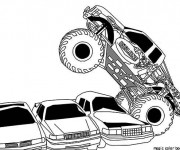 Coloriage Monster Truck écrase les voitures