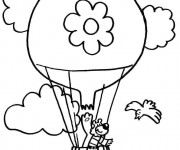 Coloriage Chien et Montgolfi&egrave;re au dessus des nuages
