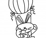Coloriage Lapin dans une Montgolfi&egrave;re