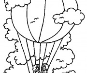 Coloriage Montgolfi&egrave;re en haut sous les nuages