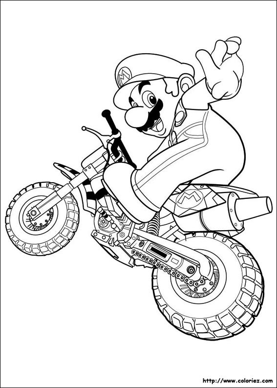 Coloriage et dessins gratuits Mario sur Moto dessin animé à imprimer