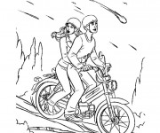 Coloriage Moto descendante d'une montagne