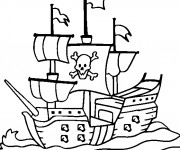 Coloriage et dessins gratuit Bateau Pirate en noir et blanc à imprimer
