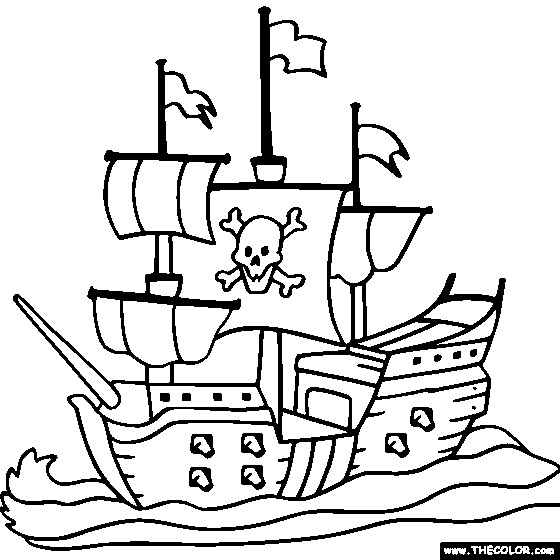 Coloriage Bateau Pirate En Noir Et Blanc Dessin Gratuit à