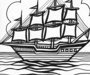 Coloriage Paysage fantastique d'un Navire à voile