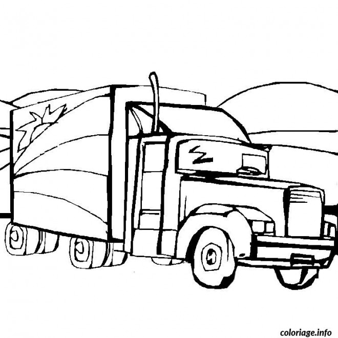 Coloriage Camion Remorque Américain dessin gratuit à imprimer