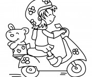 Coloriage Fille mignonne conduit sa Moto