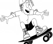 Coloriage Enfant heureux sur Skateboard