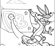 Coloriage Lapin joue au Skatepark