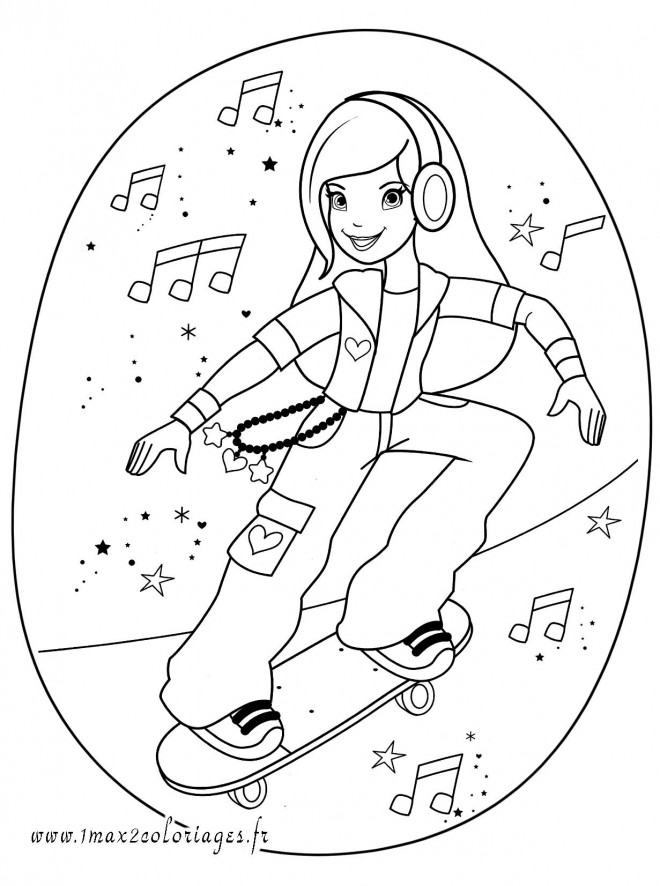 Coloriage Skateboard pour fille dessin gratuit à imprimer