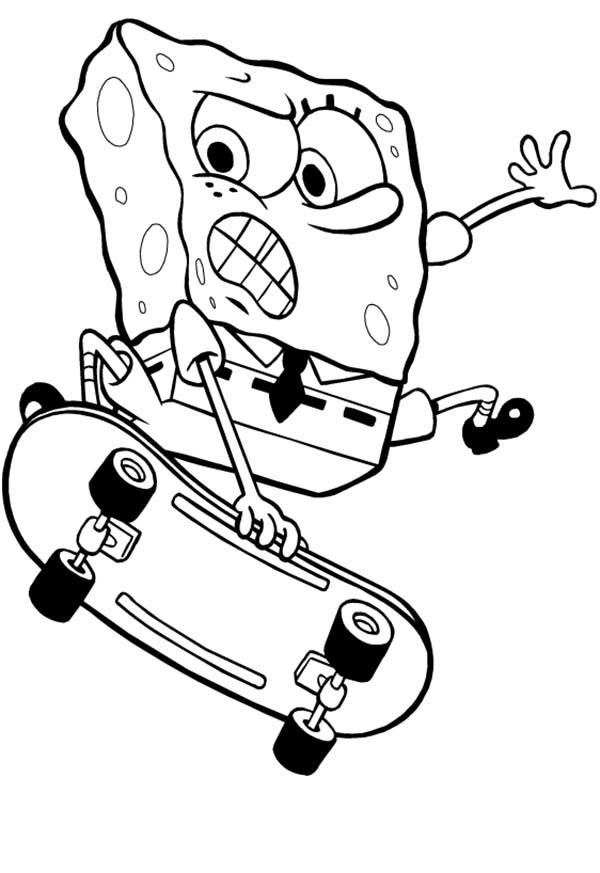 Coloriage et dessins gratuits Spongebob joue au skate à imprimer