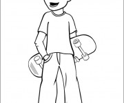 Coloriage Un Gar&ccedil;on portant son Skateboard