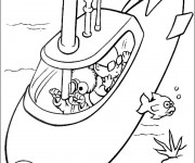 Coloriage Enfant découvre la mer dans un Sous Marin