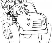 Coloriage Le Passager tout effray&eacute; dans le Taxi