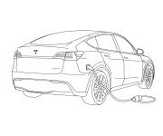 Coloriage Cable de recharge dans la voiture Tesla
