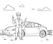 Coloriage Chauffeur devant la Tesla &eacute;lectrique