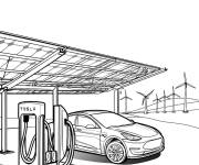 Coloriage La batterie de la Tesla est en charge