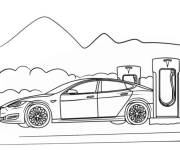 Coloriage et dessins gratuit La batterie de la voiture Tesla doit &ecirc;tre recharg&eacute;e à imprimer