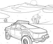 Coloriage Le mod&egrave;le de voiture Tesla Cyber truck dans le d&eacute;sert