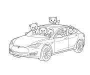 Coloriage Les animaux dans la voiture Tesla