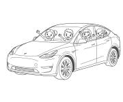 Coloriage Les enfants dans une voiture Tesla