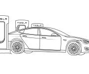 Coloriage et dessins gratuit Recharge d'une Voiture &eacute;lectrique Tesla à imprimer