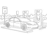 Coloriage Recharge de la Tesla en noir et blanc