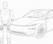 Coloriage Robot et voiture Tesla