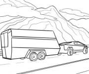Coloriage et dessins gratuit Tesla Cybertruck avec remorque à imprimer