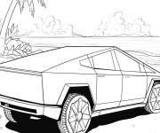 Coloriage Tesla Cybertruck en bord de mer