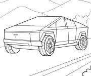 Coloriage Tesla Cybertruck sur la route