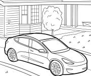 Coloriage Tesla gar&eacute;e devant la maison