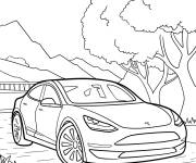 Coloriage Tesla gar&eacute;e sous l'arbre