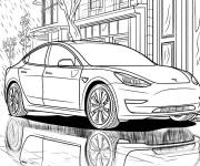 Coloriage Tesla Model 3 par temps de pluie