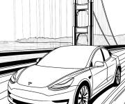 Coloriage Tesla Model S roule sur le pont
