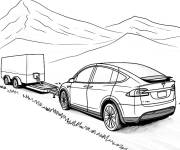 Coloriage Tesla Model X sur la montagne