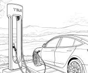 Coloriage Tesla recharge l'&eacute;lectricit&eacute;